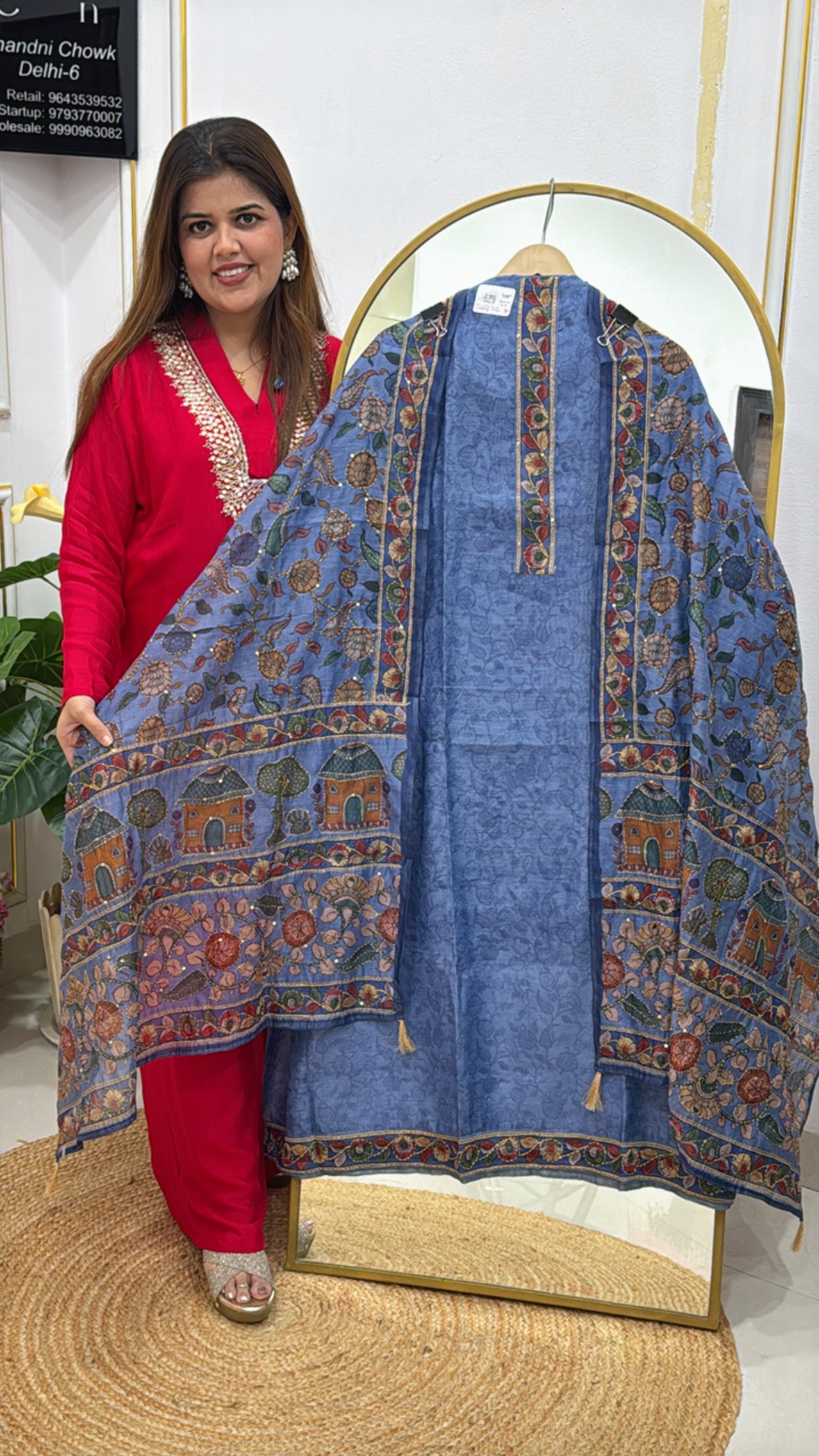 Handcrafted Designer Katha Weaved Dupatta with Soft Silk Katha Embroidered Shirt GF 521